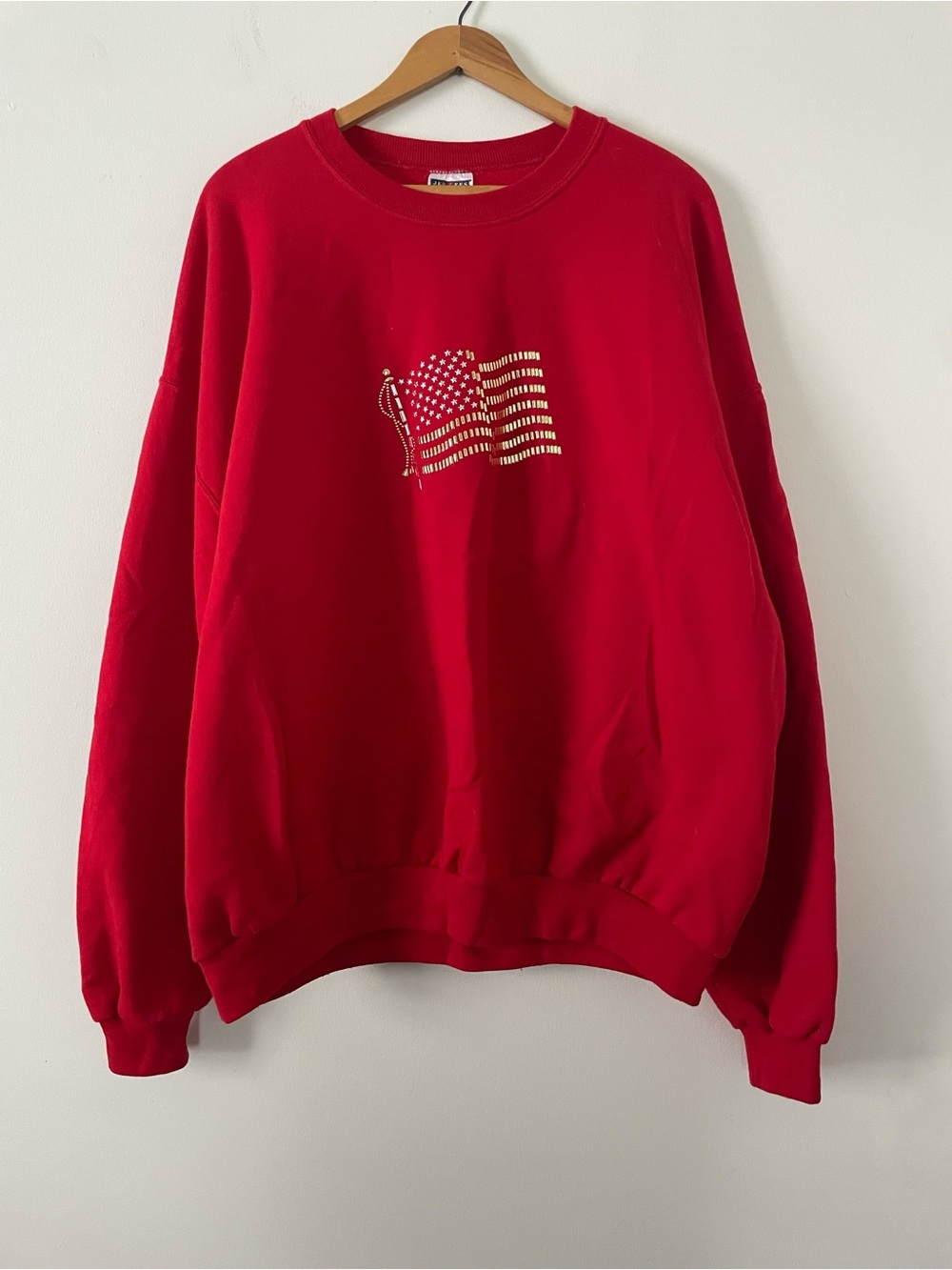 Vintage 00s Red American Flag Embellished Grandma Oversized Sweatshirt 2X